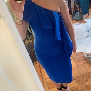 Jay Godfrey Fresno Ruffle One-Shoulder Dress Blue